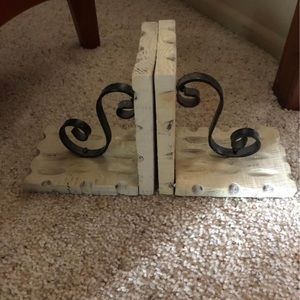 Vintage wood and wrought iron bookends shabby chic Mexico carved wood cream